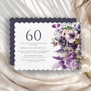 Invitación Flores Moradas Elegantes Cumpleaños 60 Adultos