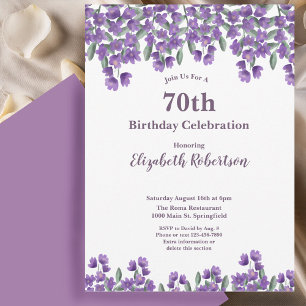 Invitación Flores Moradas Elegantes Cumpleaños 70 de Mujer 