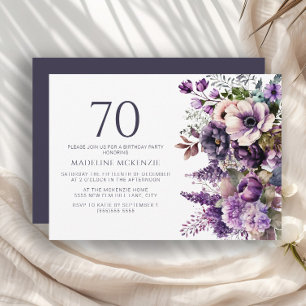 Invitación Flores Moradas Elegantes Cumpleaños Adulto 70