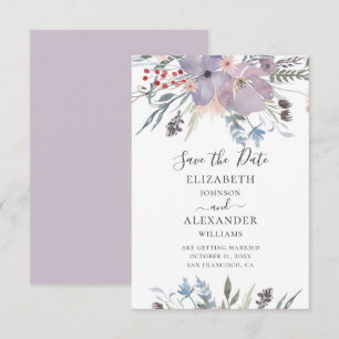 Invitación Flores moradas en acuarela. Boda floral de lila