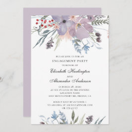 Invitación Flores moradas. Fiesta de compromiso floral en el