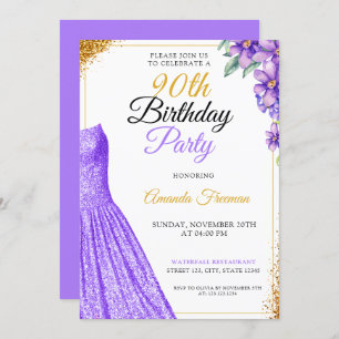 Invitación Flores moradas florales 90 cumpleaños