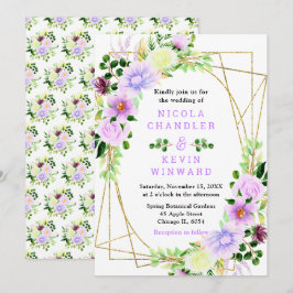 Invitación Flores Moradas Florales con Follaje Boda