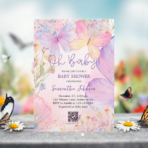 Invitación Flores moradas florales pequeña mariposa bebé Duch