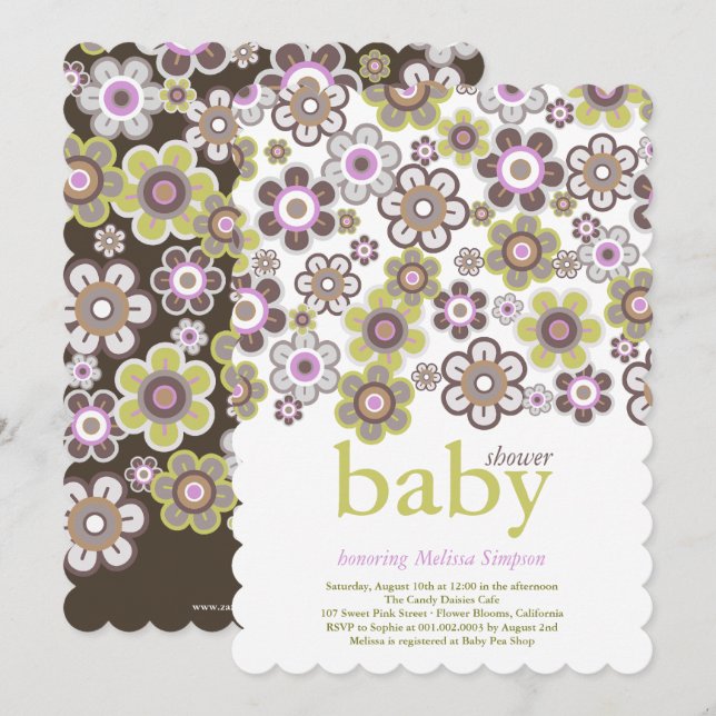 Invitación Flores moradas florecen invitadas a Baby Shower (Anverso / Reverso)