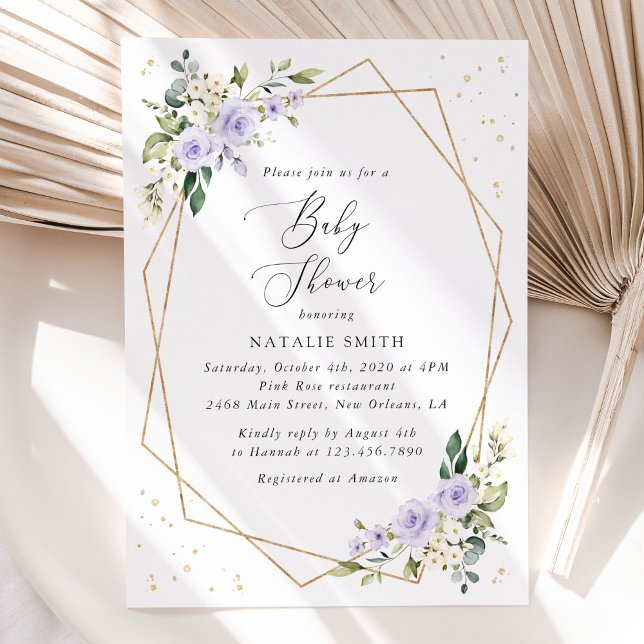 Invitación Flores moradas, flores blancas, boho, Baby Shower (Subido por el creador)