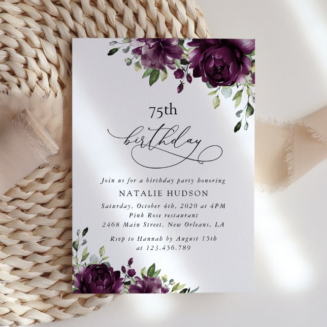 Invitación Flores Moradas, Flores de Ciruela, Boho, Cumpleaño (Subido por el creador)
