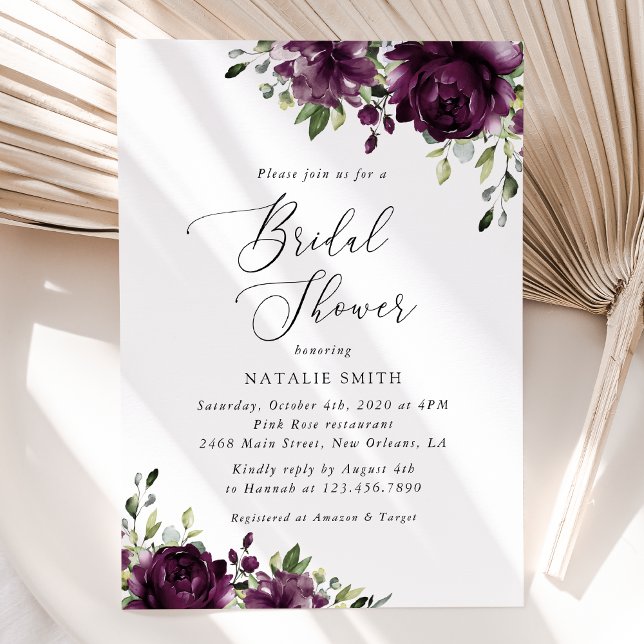 Invitación Flores moradas, flores de ciruela, boho, ducha de  (Subido por el creador)