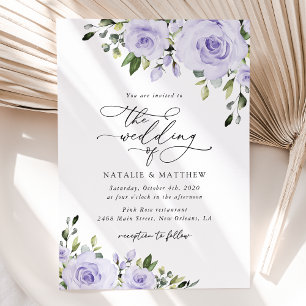 Invitación Flores moradas, flores de lagarto, Boda floral