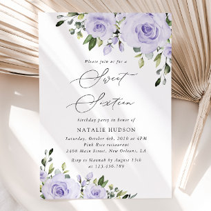 Invitación Flores moradas, flores de lagarto, boho, dulce 16