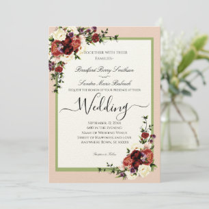 Invitación Flores Moradas Flores Terracotta Cream Burgundy In