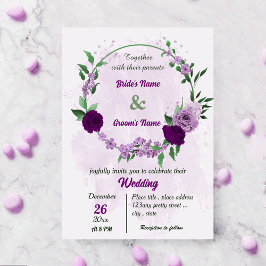 Invitación Flores moradas hojas verdes boda botánico