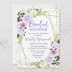 Invitación Flores Moradas Marco Dorado Llamada de Boda