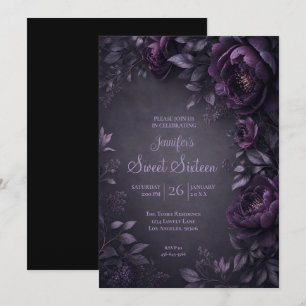 Invitación Flores Moradas Melancólicas Cumpleaños Dulces 16