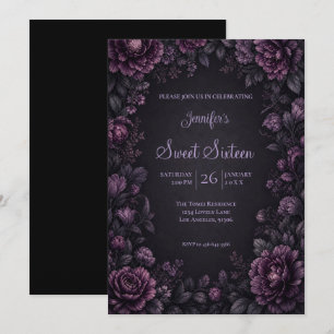 Invitación Flores Moradas Melancólicas Cumpleaños Dulces 16