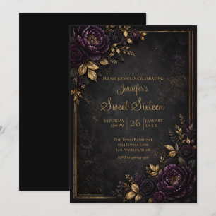 Invitación Flores Moradas Melancólicas Cumpleaños Dulces 16