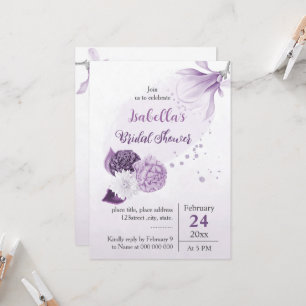 Invitación Flores moradas románticas ducha de novia botánica