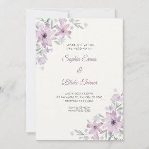Invitación Flores Moradas Románticas Florales Boda Crema Blan