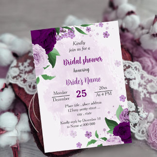 Invitación Flores moradas románticas verde ducha de novia