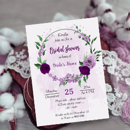 Invitación Flores moradas románticas verde ducha de novia