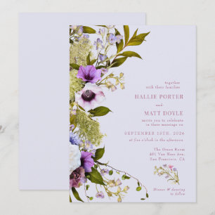 Invitación Flores moradas rosadas Boda en flor