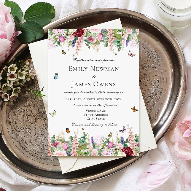 Invitación Flores moradas rosadas con Boda de mariposas (Subido por el creador)