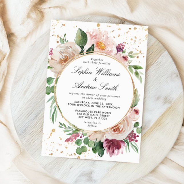 Invitación Flores moradas rosadas Rubor y Boda de Confetti de (Subido por el creador)