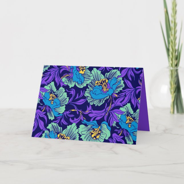 Invitación Flores moradas y azules William Morris (Anverso)