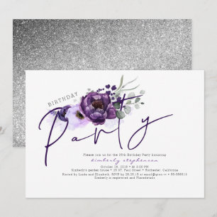 Invitación Flores moradas y fiesta de cumpleaños de Purpurina