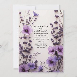 Invitación Flores moradas y lavanda