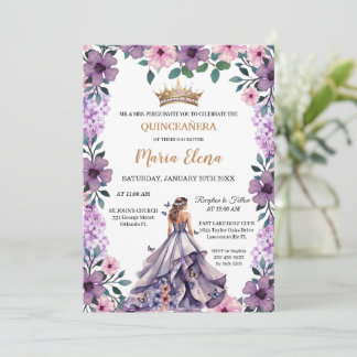 Invitación Flores Moradas y Mariposas: Quinceañera