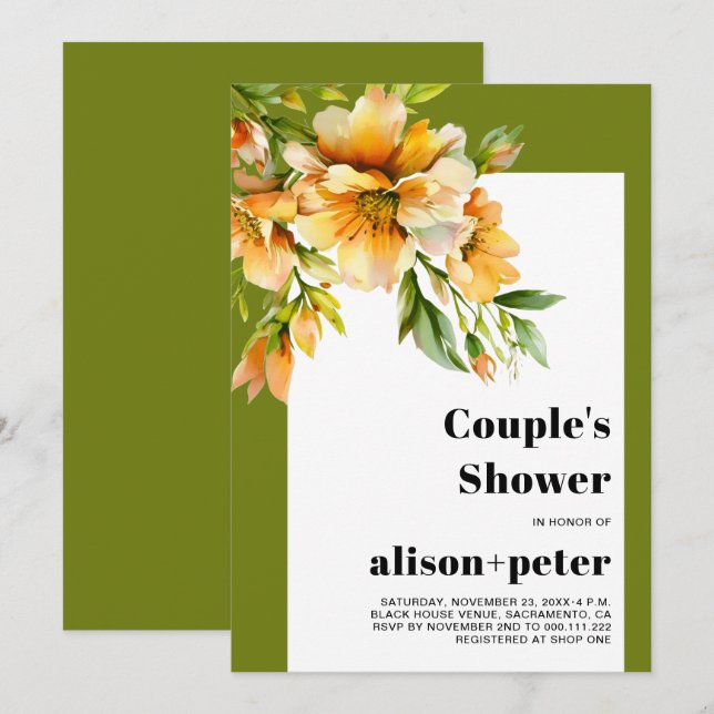Invitación Flores naranjas amarillas de rododendro para la du (Anverso / Reverso)