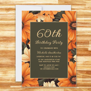 Invitación Flores Naranjas Cualquier Edad Marrón Cumpleaños 6