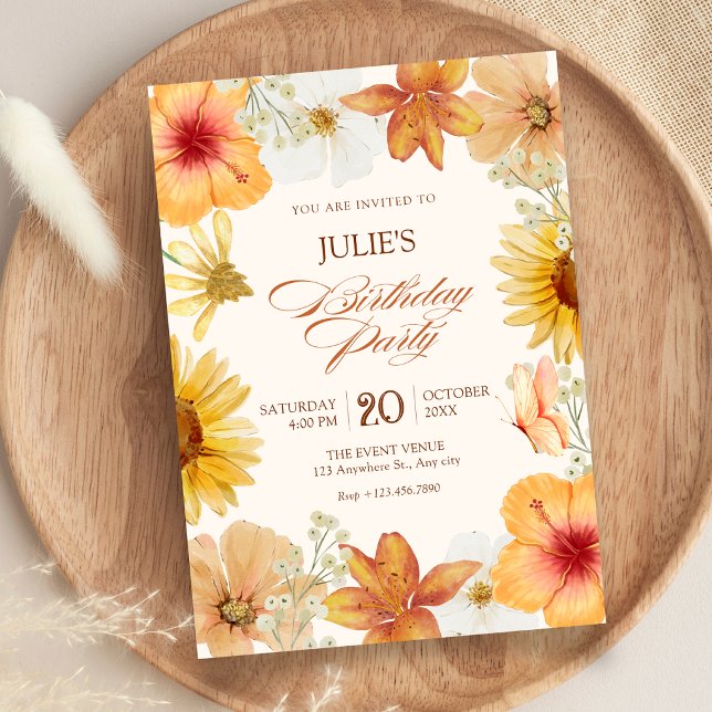 Invitación Flores naranjas cumpleaños (Subido por el creador)