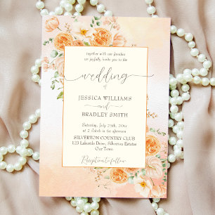 Invitación Flores naranjas de melocotón crema elegantes