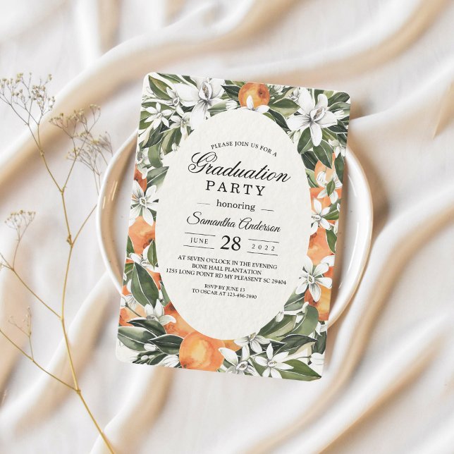 Invitación Flores Naranjas de moda y marco de belleza de hoja (Subido por el creador)