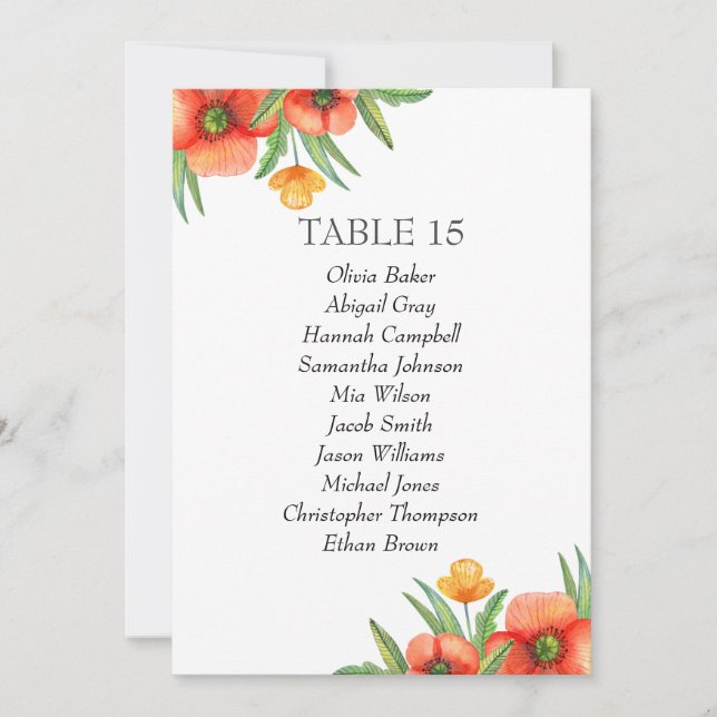 Invitación flores naranjas. Gráficos de los asientos de bodas (Anverso)