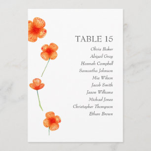 Invitación flores Naranjas. Listas de asientos simples para b