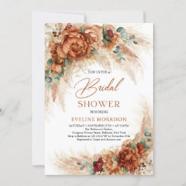 Invitación Flores naranjas quemadas en Boho terracotta eucali