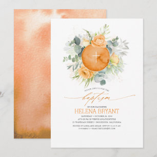 Invitación Flores naranjas vociferaron bautismo de caída