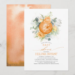 Invitación Flores naranjas Wreath Boho Cae en Baby Shower