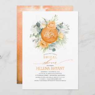 Invitación Flores naranjas Wreath Monograma Caer Ducha Bridal