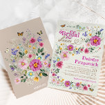 Invitación Flores naturales brillantes Mariposa Jardín Ducha<br><div class="desc">Con una vibrante variedad de coloridas flores silvestres de boho y delicadas mariposas vintage, esta caprichosa invitación a la ducha de novia encarna el frescor y el capricho de la primavera. La disposición floral rebosa de colores vivos, entrelazados con la elegante flor de las alas de mariposa, cada elemento representado...</div>