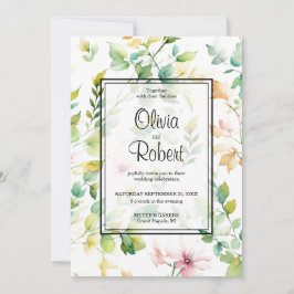 Invitación Flores naturales de acuarela verde elegante