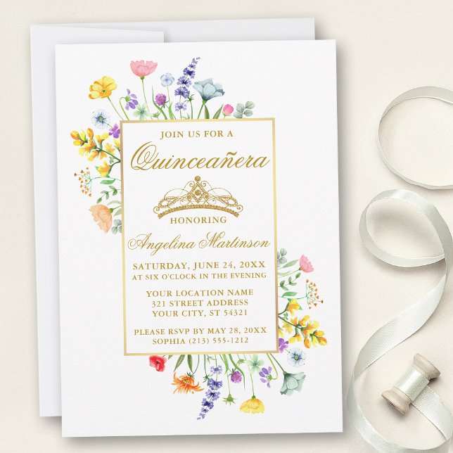 Invitación Flores naturales Quinceanera Gold (Customize to change text color, style, size or to add text to back of card.)
