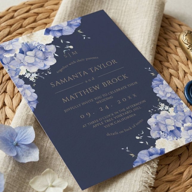 Invitación Flores Navy ⎮Elegante Todo en Uno (Subido por el creador)