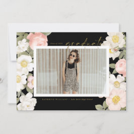 Invitación Flores negras de pastel vintage Graduación de foto