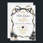 Invitación Flores negras doblan la cinta de oro corona de oro<br><div class="desc">Flores Negras EDITABLES Corona de Oro de Cinta Invitación Quince Elegante Quinceañera Princesa Floral Negra Invitación de cumpleaños Mis Quince 15 Anos,  Fiesta de cumpleaños 16</div>