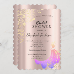 Invitación Flores negras, doradas vestidas con Rosa ducha de 