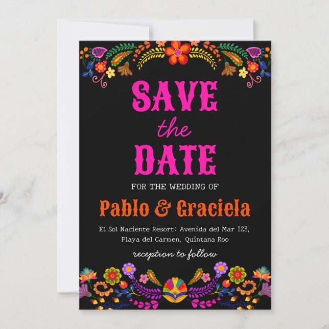 Invitación flores negras mexicanas salvan la fecha (Anverso)